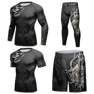 Ensemble de compression respirant pour hommes, rashguard de sublimation MMA BJJ, manches longues ou courtes, kit d'équipement de combat - Product Image 4