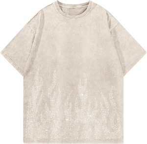 เสื้อยืดกราฟิกผู้ชายขายดีประดับเพชร ผ้าคอตตอนหนา GSM สไตล์สตรีทแวร์ - Product Image 2