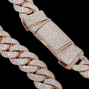 Collar de Cadena Cubana Hiphop de Plata de Ley 925 con Moissanita de Corte Baguette y Engaste de Garra, Chapado en Oro de 18K, Gargantilla de Eslabones Unisex - Product Image 5