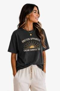 เสื้อยืดผู้หญิงฤดูร้อน สีกรมท่า ผ้าฝ้ายนุ่ม สวมใส่สบาย แขนสั้น ระบายอากาศได้ดี คุณภาพสูง ปรับแต่งได้ ล้างสีแบบแอซิด ทรงหลวมไหล่ตก - Product Image 3