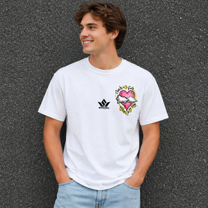 Men's <b>White</b> Heart Graphic T-Shirt Short Sleeve O-Neck Cotton Jersey Regular Fit Casual Printed <b>Tee</b> - Product Image 5