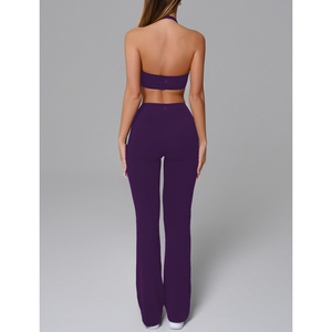 Ensemble de vêtements de sport pour femme : débardeur halter et pantalon évasé, tenue de yoga, ensemble de fitness pour l'entraînement et la gym, vêtements de sport pour femme - Product Image 5