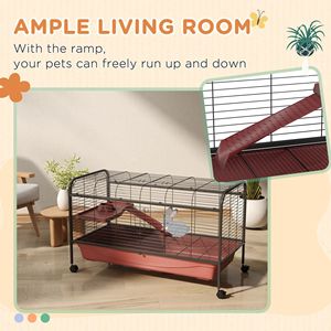 Gabbia per piccoli animali da 48 pollici con ruote, piattaforma, rampa e casetta per conigli o furetti, include mangiatoia - Product Image 3