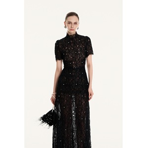 Robe de soirée pour femme la plus vendue, modèle ODM LACE BLOOM GOWN, robe longue à manches courtes, taille standard, élégante pour femme - Product Image 3