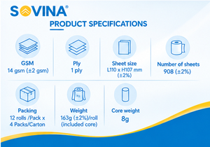 กระดาษทิชชู่ห้องน้ำ เยื่อกระดาษบริสุทธิ์ 1 ชั้น 163 กรัม (100 ม. * 107 มม.) 908 แผ่น/ม้วน x 48 ม้วน/กล่อง - Product Image 6