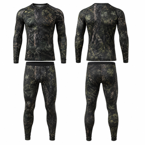 Ensemble de vêtements de chasse camouflage à manches longues pour hommes, kit de sous-vêtements longs en polyester et élasthanne respirant, saison automne - Product Image 1