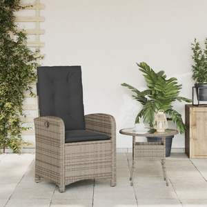 Gray Poly <b>Rattan</b> <b>Reclining</b> Patio <b>Chair</b> with Cushions - Product Image 3