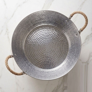Premium Hammered Stainless Steel Round <b>Ice</b> Bucket With Rope Handles Natural Jute Wrap Elegant Beer Beverage Tub For Wedding - Product Image 3