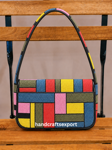 Handcrafted Embroidery Beaded Flap Shoulder <b>Bag</b> Women Bohemian Geometric Pattern Colorful Eco-Friendly Lightweight Single <b>Strap</b> - Product Image 2