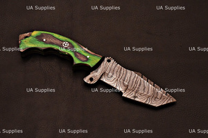 Cuchillo de caza hecho a mano de acero de Damasco con punta de clip, mango de madera Pakka, hoja de espiga completa, herramienta de supervivencia para exteriores de grado industrial - Product Image 3