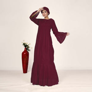 Vestido Largo Kaftan Islámico Modesto de Rayón, Bordado Schiffli Chikankari, Manga Holgada, Estilo Árabe de Dubái, Abaya Larga para Mujer - Product Image 2