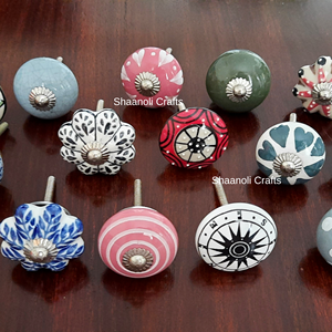 Boutons de porte en céramique de poterie bleue indienne peints à la main Design moderne pour armoires de cuisine meubles décoration intérieure pour tiroirs - Product Image 3