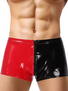 Men's High Waist PU Coated Shorts Black Red Zipper Fly Solid Color Gothic Style Short Shorts With Pockets - Product Image 6