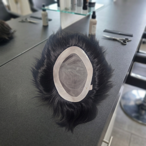 Toupet Taz Hair BD à base de dentelle mono, cheveux raides noirs, raie centrale, texture 28mm, cheveux indiens Remy, nœuds invisibles, densité 130% - Product Image 2