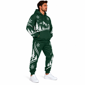 High Quality <b>Men</b> <b>Christmas</b> Tracksuit Graphic Printed Hoodie Sweatpants Set Solid Colour Custom <b>Men's</b> Holiday Jogger <b>Suit</b> - Product Image 3