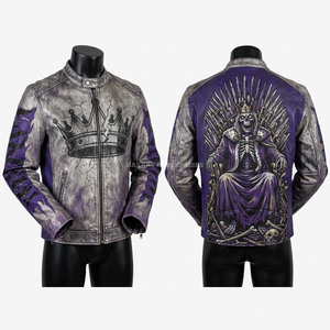 เสื้อแจ็คเก็ตหนังสไตล์วินเทจลายกีตาร์แนวร็อคซอมบี้สำหรับนักขี่มอเตอร์ไซค์  ลายกราฟิกนักร้อง  สตรีทแวร์สไตล์เรโทร  งานเพ้นท์มือ - Product Image 5