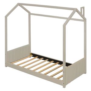 Letto a capanna in velluto beige per bambini, design elegante, in legno, misura Twin - Product Image 2