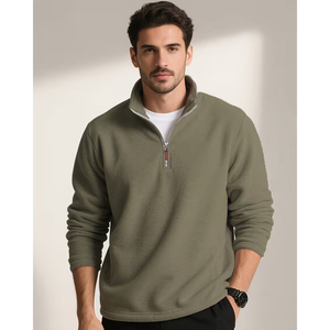Men Heavy Cotton Polyester Half <b>Zip</b> Sweatshirt Oversized Casual Europe Streetwear Clothing - Product Image 1