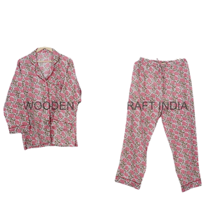 Indian Handmade Cotton <b>Summer</b> Dress PJ Set Block Floral Print <b>Pajama</b> Night Wear <b>for</b> <b>Women</b> <b>for</b> Sleepwear Or Bridesmaid Gifts - Product Image 1