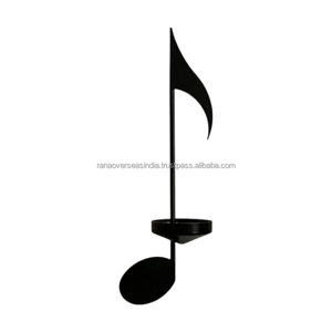 Portavelas Decorativo de Hierro Negro con Notas Musicales, Aplique de Pared de Metal para Decoración de Sala de Estar y Dormitorio - Product Image 1
