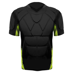 Camiseta de Fútbol Negra Acolchada para Hombre con Patrón de Puntos Verde Neón, Manga Corta, Cuello en V, Ajustada, con Protección para Deportes de Contacto - Product Image 4