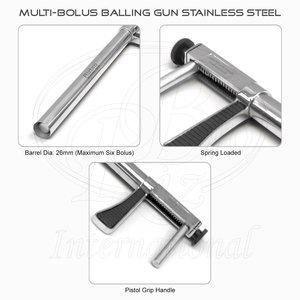 Pistola de Bolas de Acero Inoxidable, Diámetro Interior de 36 mm, Longitud de 17 Pulgadas, Máximo Seis Bolas, Pistola de Bolas Veterinaria de Metal - Product Image 5