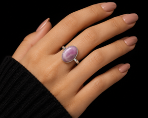 Natural Pink Kunzite Bezel Set Certified <b>Ring</b> 925 Sterling Silver Oval Cabochon Gemstone Handmade Fine Jewelry Gift for Women - Product Image 5