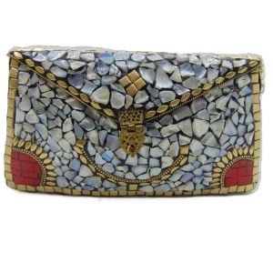 Turquoise Metal Mosaic Clutch Bag Flap Evening <b>Purse</b> Casual Handbag Women <b>Medium</b> Waterproof A.B Handicraftly Metal Wholesale - Product Image 3