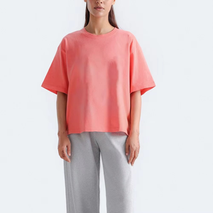 Camiseta de Cuello Redondo 100% Algodón para Mujer, Color Sólido Informal, Manga Corta, Logotipo Personalizado, Camiseta de Moda - Product Image 1