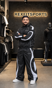 REXFIT SPORTS 2026 Ensemble de survêtement personnalisé en nylon pour homme, veste coupe-vent et pantalon noir et blanc, vêtements de sport, streetwear, vente en gros - Product Image 2