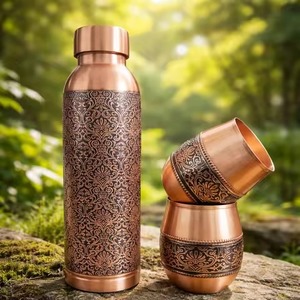 Excellent Quality Antique Look Pure Copper Bottle Traditional Handmade Ayurvedic Metal Water <b>Container</b> Available for Best Price - Product Image 2