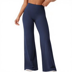 Classy Women Wide Leg Yoga Pants High Waist Lounge Trousers Multi Color Available Fitness Gym Wear Soft Stretchy 100% Polyester - Product Image 1