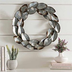 Guirlande murale rustique en métal en forme de feuille, décoration suspendue vintage en fer galvanisé pour salon intérieur, guirlande de Noël - Product Image 1