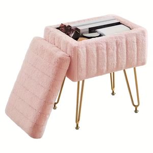 Tabouret de courtoisie multifonctionnel en métal doré pouf rembourré rangement chaise de maquillage pour chambre salon décoration maison idée cadeau - Product Image 2