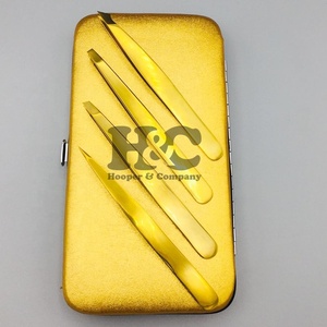 Pinzas al por mayor: Pinzas doradas para cejas de acero inoxidable con punta inclinada, ecológicas, de última tendencia, multifuncionales, paquete de 4 unidades. - Product Image 5