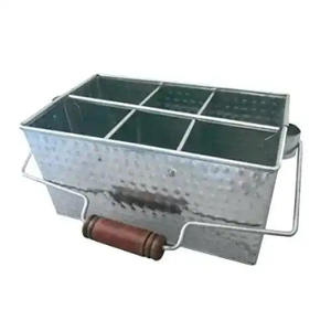 Porte-ustensiles en métal galvanisé style ferme avec poignée en bois, support pour couverts pour l'organisation du comptoir de cuisine, en promotion - Product Image 5