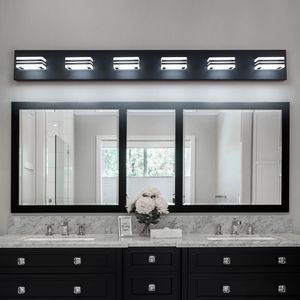 Moderna Lampada da Parete a 6 Luci LED Nera da 39 Pollici con Paralumi Quadrati in Acrilico e Illuminazione a Specchio per Bagno - Product Image 2