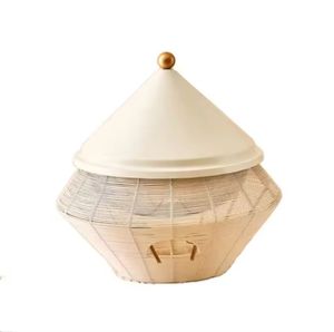 Contenedor Moderno de Alambre Blanco con Tapa Metálica Cónica, Tazón de Lujo para Servir en Ramadán, Tarro Islámico para Guardar Dulces y Frutos Secos para Eid - Product Image 1