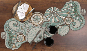 Chemin de table artisanal à thème côtier avec coquillages et perles, multicolore, pour décoration de table de plage ou de mariage - Product Image 6