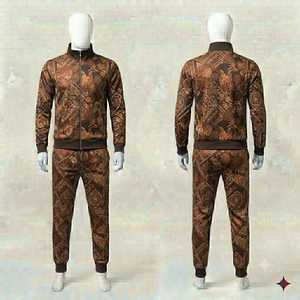 <b>Men's</b> Brown Floral Tracksuit Set Full Zip <b>Jacket</b> Joggers Casual Autumn Wear Breathable Polyester Regular Fit - Product Image 1