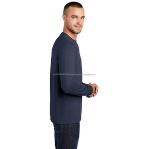 T-shirt gris à manches longues coupe classique pour homme, haut tie-dye en polyester couleur unie pour homme - Product Image 6