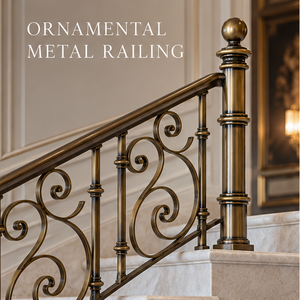 Rampe d'escalier en métal à motifs classiques avec balustres ornementaux et poteaux décoratifs pour balcon de villa de luxe - Product Image 1