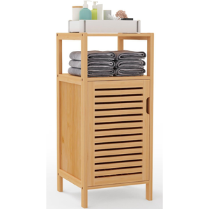 Armoire de rangement pour linge en teck massif minimaliste avec étagère supérieure - Product Image 1
