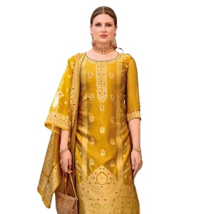 Nueva Colección de Salwar Kameez con Dupatta Semisellada de Georgette Multicolor de Secado Rápido, Hecha a Mano, para Mujeres Adultas - Product Image 1