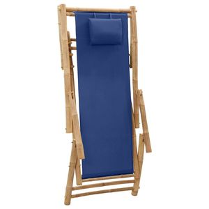 Chaise longue en bambou et toile bleu marine pour jardin - Product Image 6