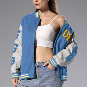 Breathable Women's Custom Woolen Embroidery <b>Winter</b> Fleece <b>Quilted</b> Printed Jacket Cotton Shell Letterman Varsity Jacket - Product Image 4