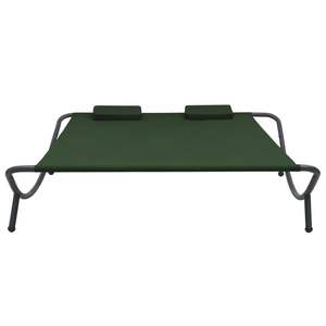 Chaise longue double avec housses amovibles en tissu Oxford vert, lit de repos en acier - Product Image 2