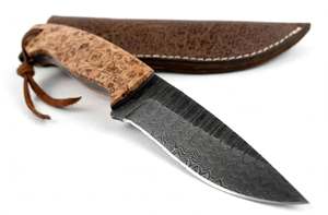 Cuchillo utilitario artesanal de acero de Damasco para exteriores con mango de madera de arce natural. - Product Image 2