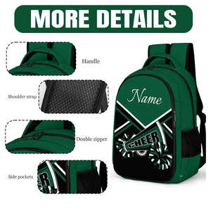 Cheer <b>Backpack</b> Green Black White Sublimation Print Front Logo <b>Children</b> Polyester Material Zipper Closure - Product Image 3