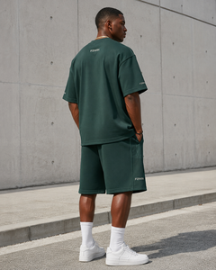 F2WIN Men's White Polyester/Cotton Fleece Quick Dry Seamless Fusing T-Shirt Shorts <b>Set</b> Stand Collar Casual Summer Wear - Product Image 6